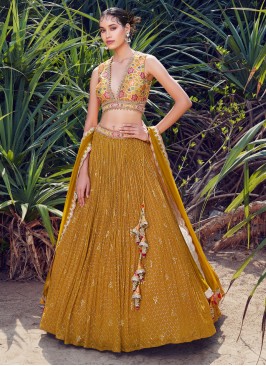 Mustard Yellow Designer Georgette Lehenga Choli