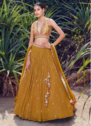 Mustard Yellow Designer Georgette Lehenga Choli