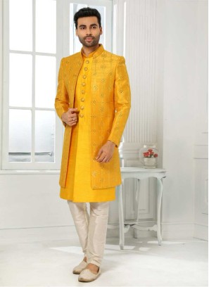 Mustard Yellow Embroidered Men