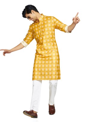 Mustard Yellow Printed Kurta Pajama Set