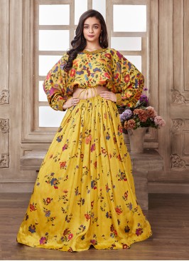 Mustard Yellow Printed Wedding Lehenga Choli