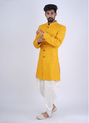 Mustard Yellow Wedding Function Wear Indowestern