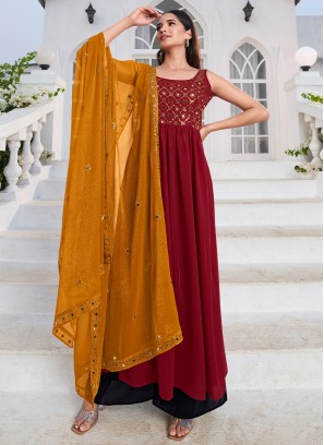 Mystic Multi-Colored Georgette Palazzo Style Salwar Kameez