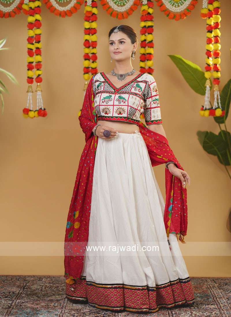 Pakistani Wedding Wear - Red Lehenga - Off White Dupatta Blouse