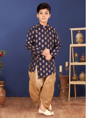 Navy Blue And Golden Dhoti Style Indowestern Set