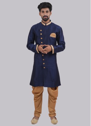 Navy Blue And Golden Wedding Wear Indowestern