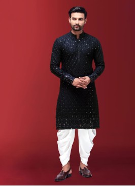 Navy Blue And White Dhoti Style Indowestern