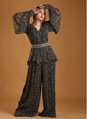 Navy Blue Chiffon Printed Jumpsuit