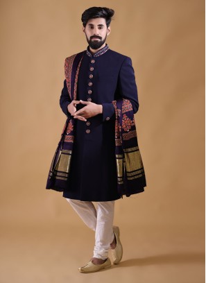 Navy Blue Color Indowestern With Dupatta