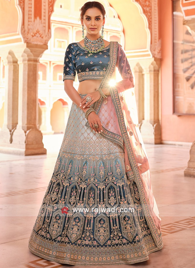 Buy Navy blue embroidered lehenga set by Mishru at Aashni and Co
