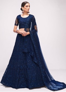 Navy Blue Cord Net A Line Lehenga Choli