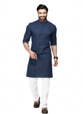 Navy Blue Cotton Silk Kurta Pajama