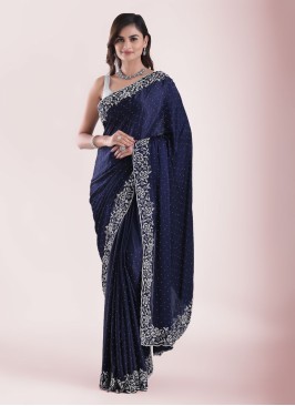 Navy Blue Crepe Chiffon Contemporary Saree