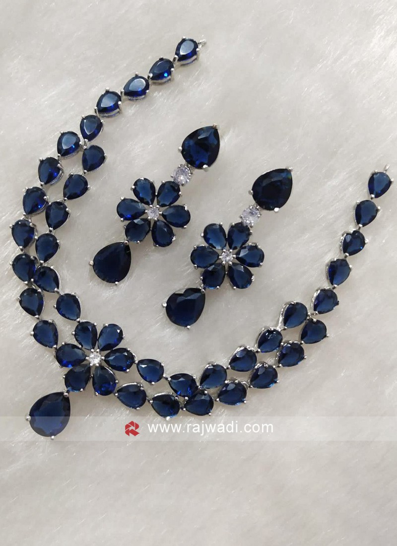 Buy Karatcart Silver Plated Blue Cubic Zirconia Necklace Set for Women  online