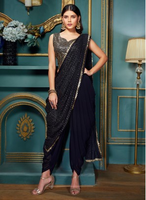 Navy Blue Dhoti Style Suit With Dupatta