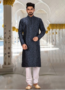 Navy Blue Embroidered Kurta Pajama