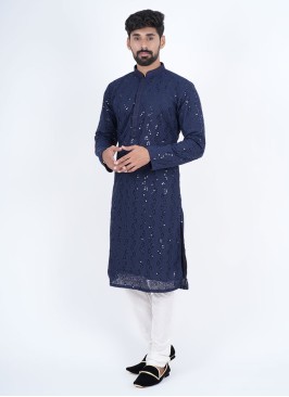 Navy Blue Embroidered Kurta Pajama