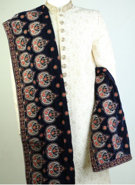 Navy Blue Embroidered Sherwani Dupatta