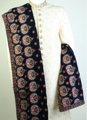 Navy Blue Embroidered Sherwani Dupatta