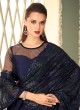 Navy Blue Georgette Sequins Wedding Saree