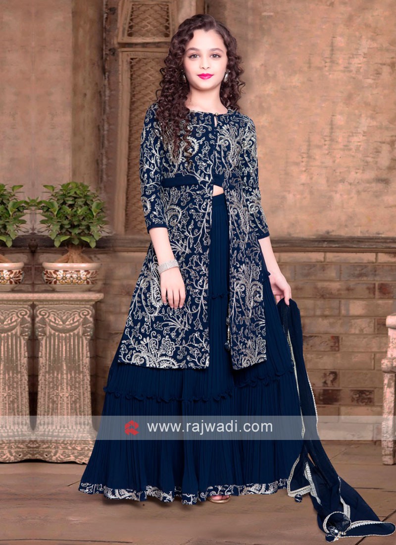 Navy Blue Girls Choli Suit