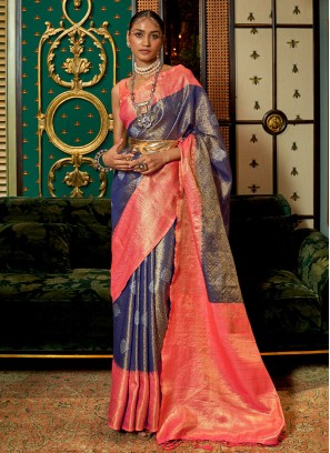 Navy Blue Engagement Handloom Silk Saree