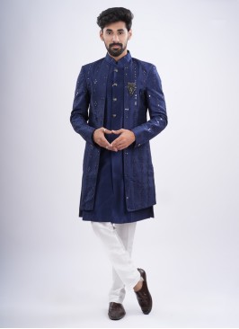 Navy Blue Jacket Style Indowestern Set