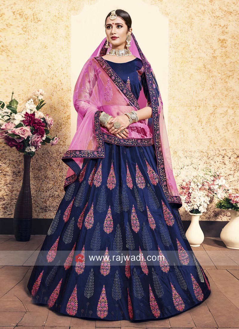 Navy blue lehenga with 2025 pink choli & dupatta