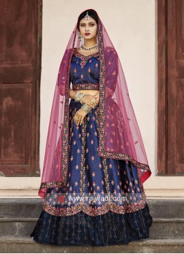 Navy Blue Embroidered Lehenga Choli With Dupatta