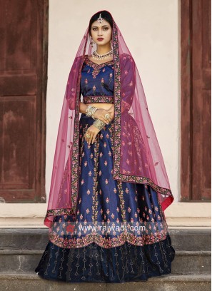 Navy Blue Embroidered Lehenga Choli With Dupatta