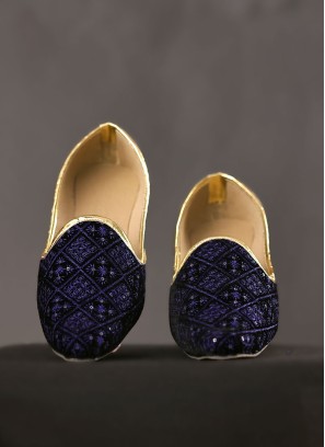 Navy Blue Lucknowi Mojari