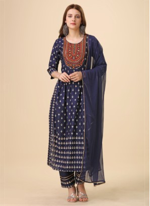 Navy Blue Pant Style Salwar Kameez