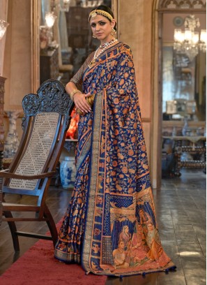 Navy Blue Printed Patola Saree