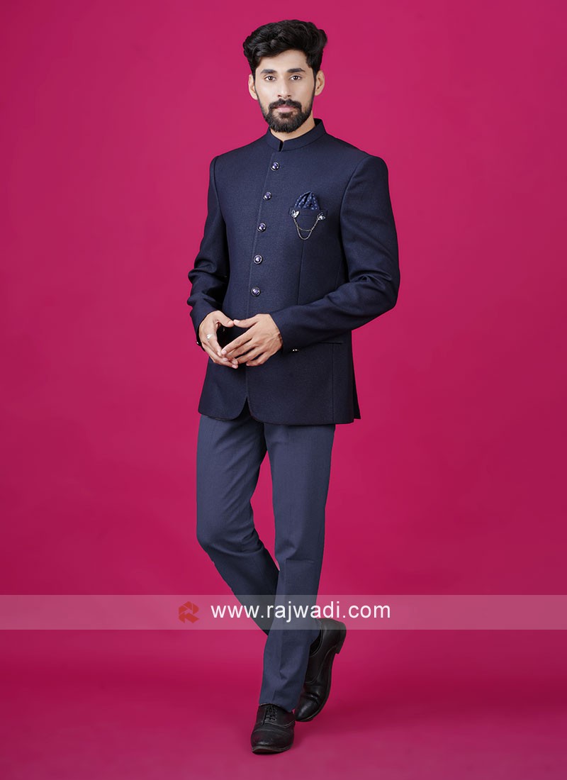 Buy Navy Blue Talwar-cut Designer Jodhpuri Suit | Manav Ethnic