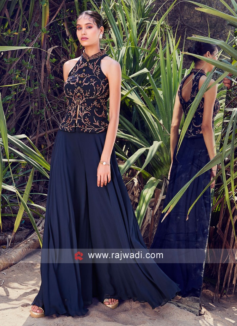 Navy Blue Readymade Palazzo Style Suit