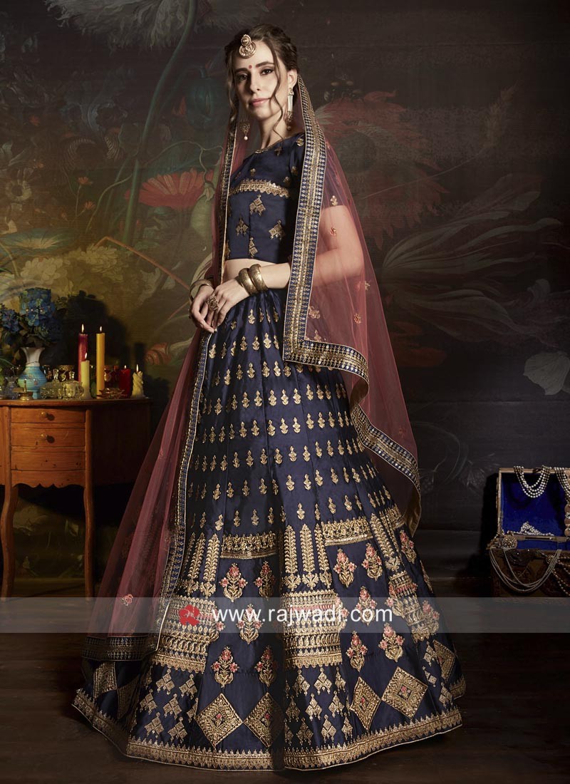 Navy Bridal Indian Pakistani Bridal Lehenga In Velvet SRZC1104 –  ShreeFashionWear