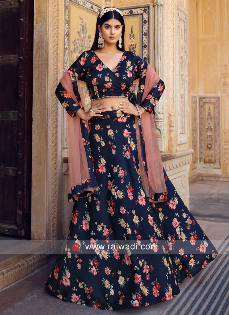 Peach Flower Printed Lehenga Latest Party Wear Lehenga Choli