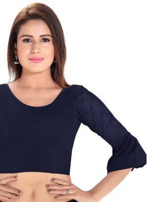 Navy Blue Simple Blouse In Cotton Lycra Fabric