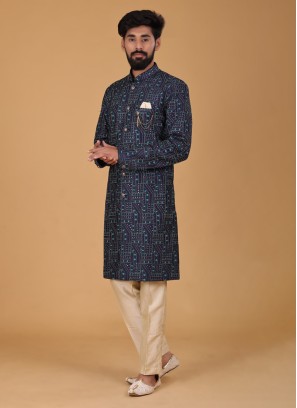 Navy Blue Stylish Indowestern For Men