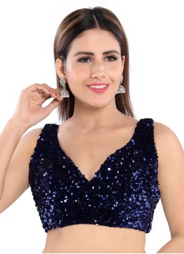 Navy Blue Trendy Sequins Readymade Blouse