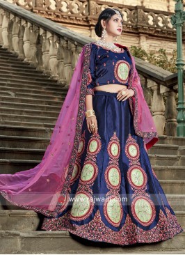 Navy Blue Thread Embroidered Lehenga Choli