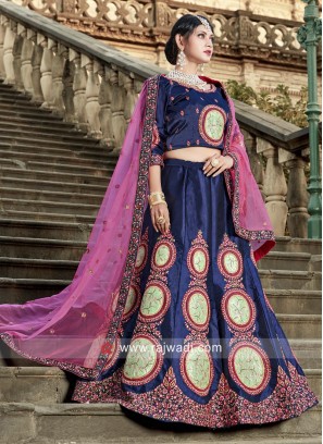 Navy Blue Thread Embroidered Lehenga Choli