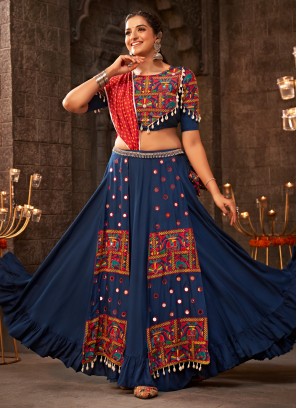 Navy Blue Embroidered Rayon Viscose Chaniya Choli