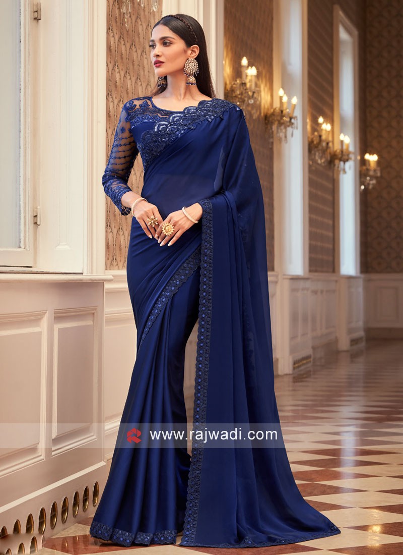 Navy Blue Net Reception Contemporary Saree buy online : 51880 - Wedding  Saree