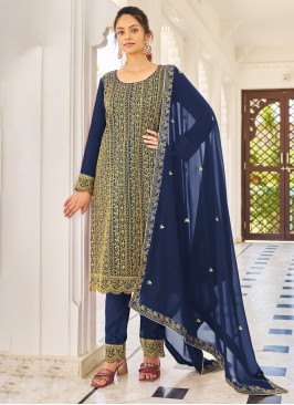 Navy Blue Wedding Wear Georgette Dress Material