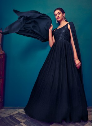 Navy Blue Wedding Wear Georgette Gown