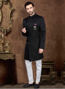 Nawabi Style Indo-Western In Black Color