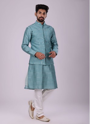 Nehru Jacket Set In Sea Green Color