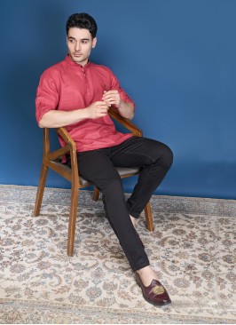 Neon Coral cotton Silk Kurta