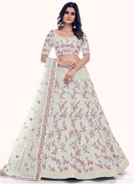 Net A Line Lehenga Choli in Sea Green